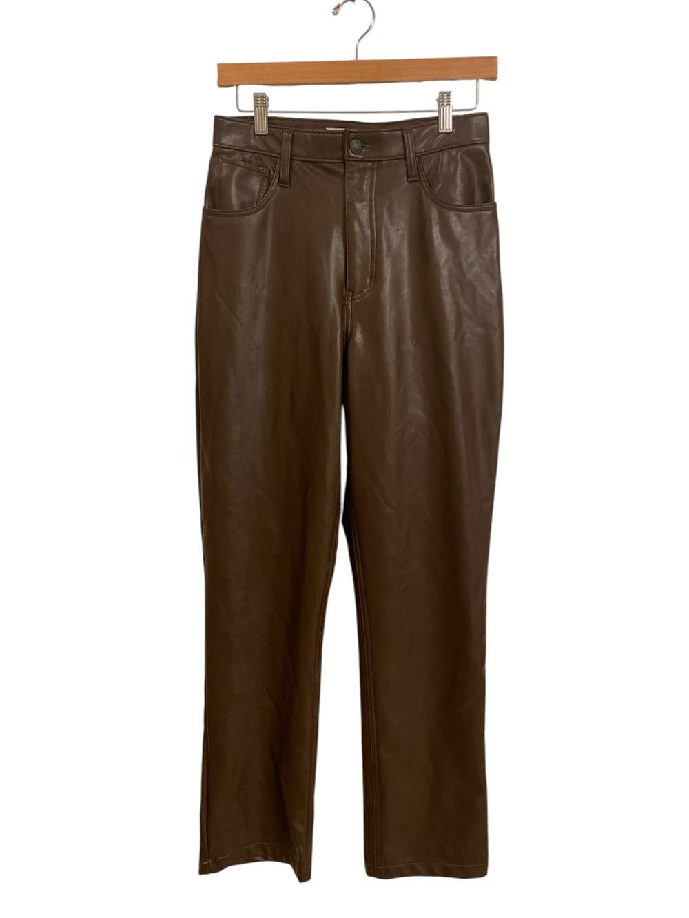 Abercrombie & Fitch The 90’s Straight Ultra High Rise Pants Faux Leather Brown 6